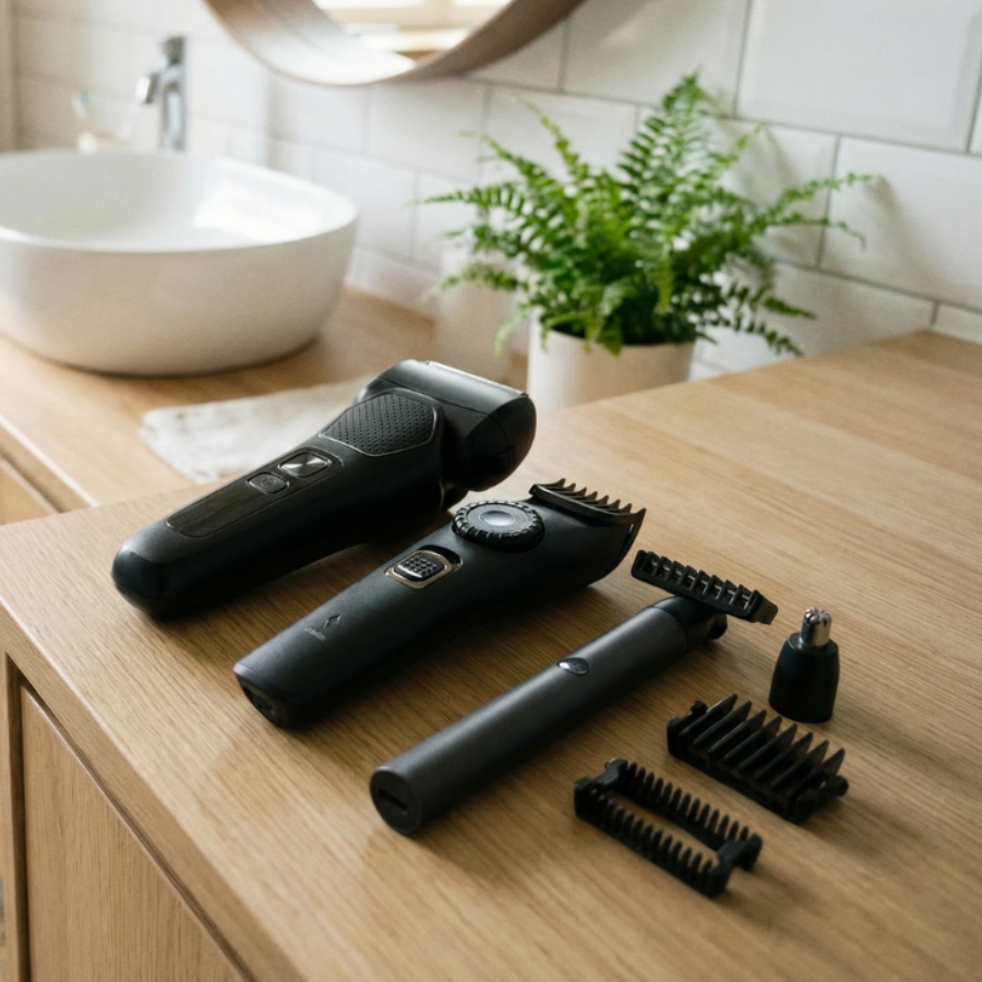 Hårtrimmer-barbermaskine inkl. weekendtaske i grå