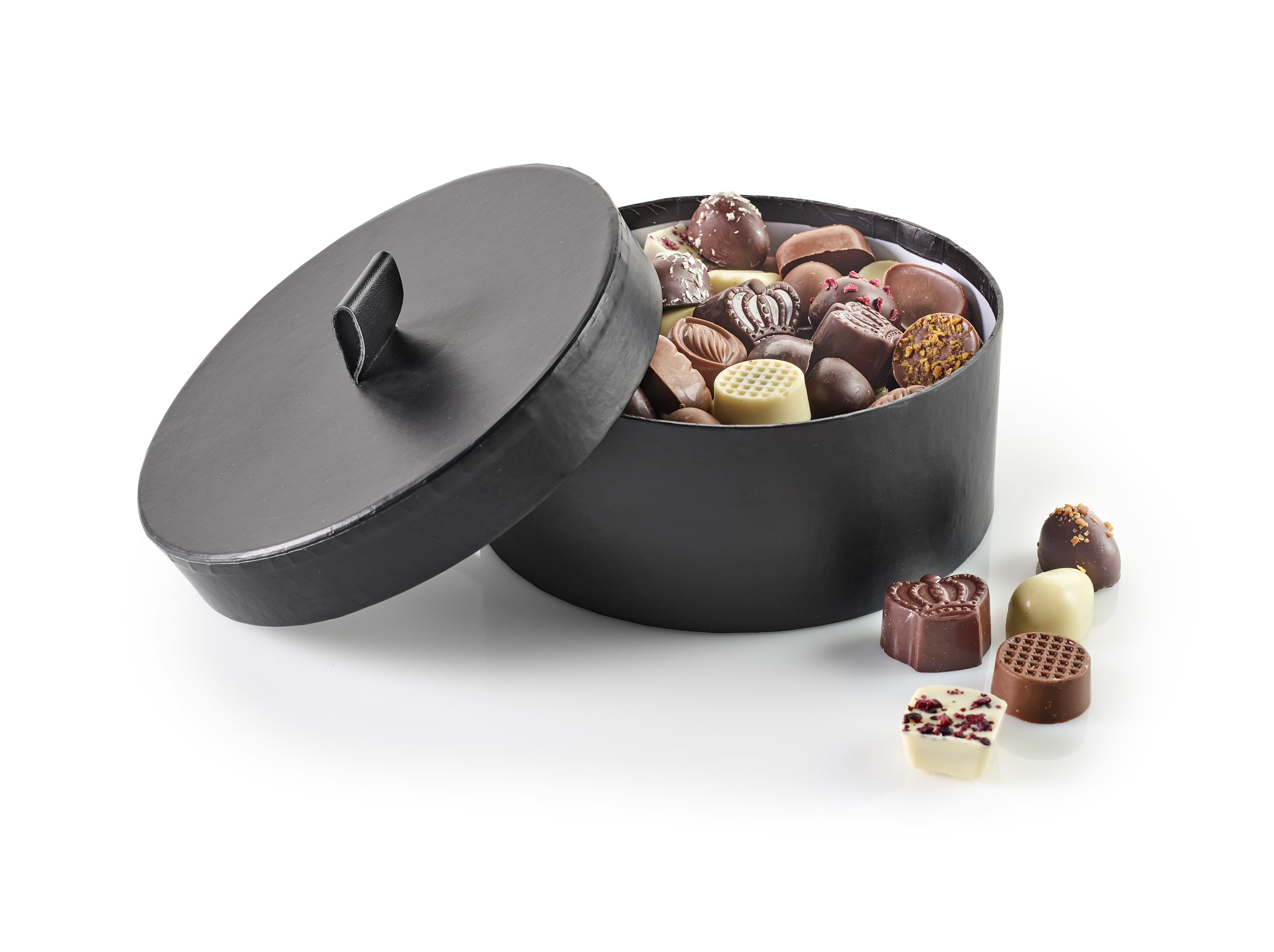 Boncoca hatteæske - Sort m/Hank, Stor - Luksuschokolade 1000 g.