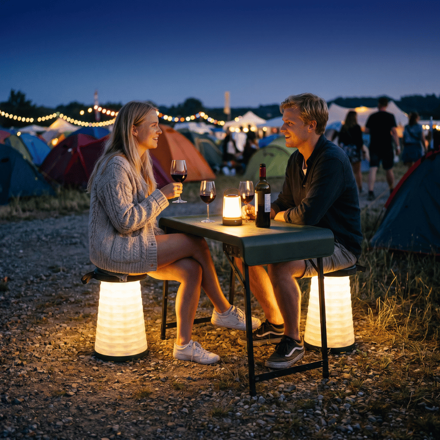 Sammenklappelig sæt med bord + 2 x skamler med LED