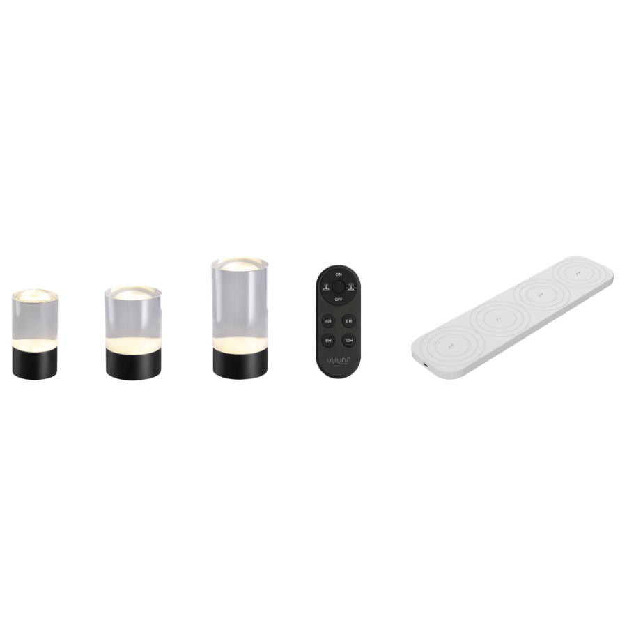 3 stk. Uyuni Glow rods Lamper, opladebase & fjernb
