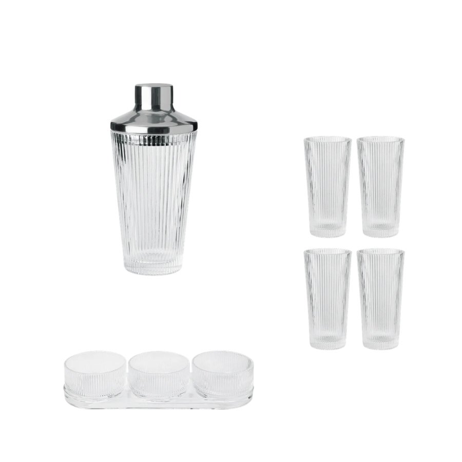 

Pilastro cocktailsæt – shaker, 12 glas & tapas